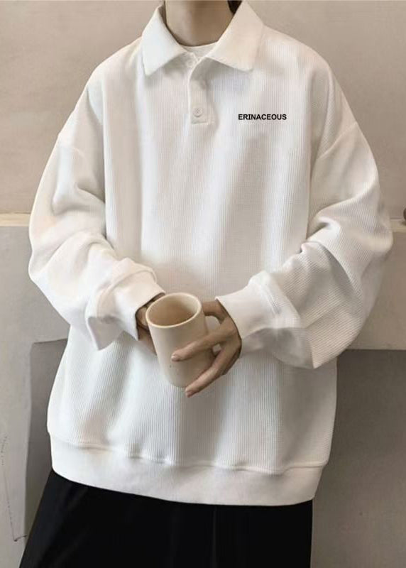 Simple Grey Peter Pan Collar Letter Cotton Mens Sweatshirts Spring TC015