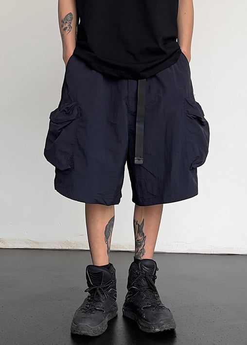 Pockets Simple Men Cotton Shorts Solid Grey Summer Drawstring