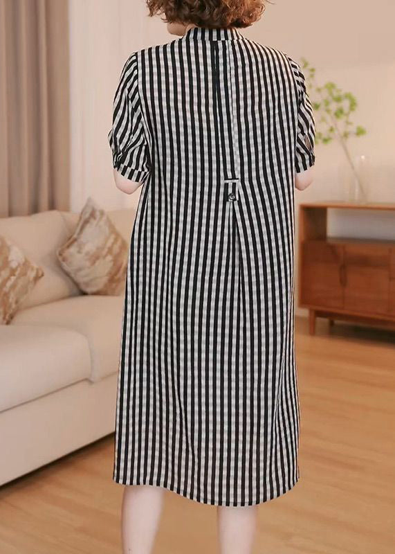 Pockets Tea Summer Grey Simple Striped Dress Cotton