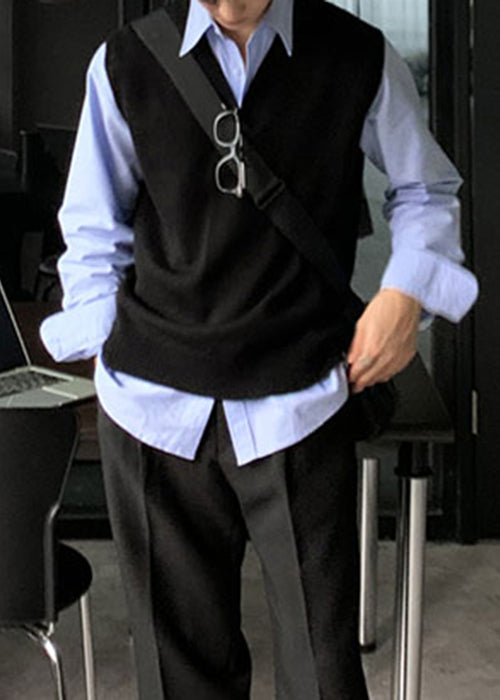 Simple Grey V Neck Cozy Knit Mens Vest Sleeveless RJ026