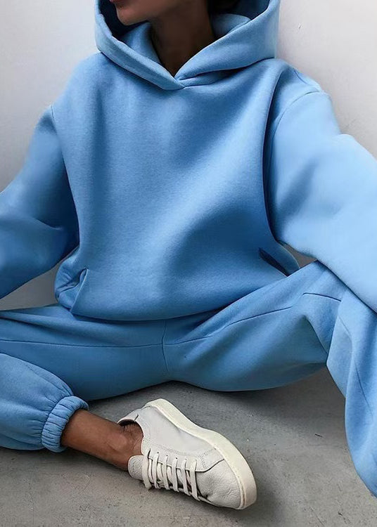 Simple Hooded Piece Two Set Khaki Cotton Spring Elastic Waist