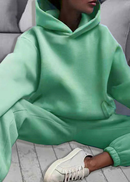 Simple Hooded Piece Two Set Khaki Cotton Spring Elastic Waist