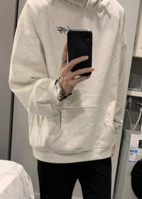 Simple Light Grey Hooded Pockets Cotton Men Sweatshirt Spring YQ021