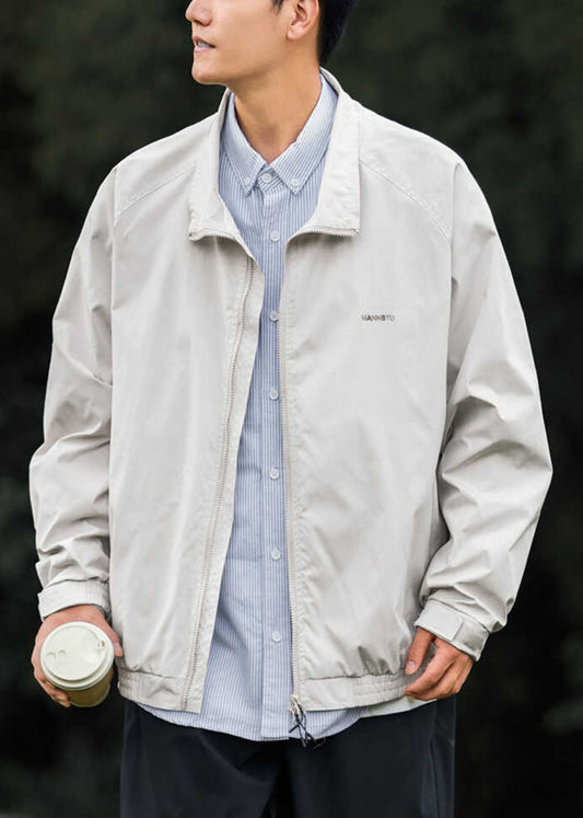 Pan Light Cotton Zippered Men Peter Simple Grey Collar Coat