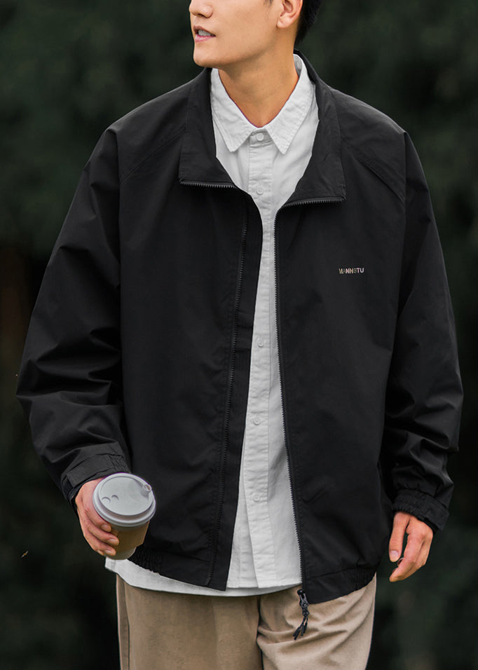 Pan Light Cotton Zippered Men Peter Simple Grey Collar Coat