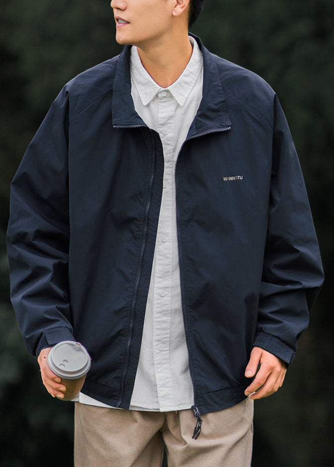 Pan Light Cotton Zippered Men Peter Simple Grey Collar Coat