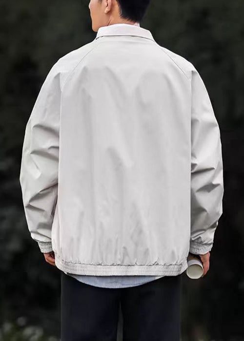 Pan Light Cotton Zippered Men Peter Simple Grey Collar Coat