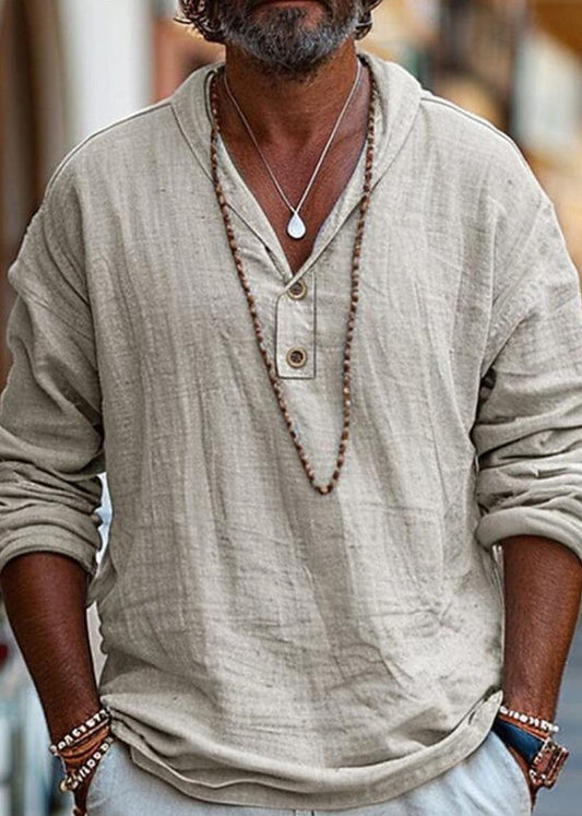 Oversized Shirts Linen Simple Men Solid Fall Button Cotton T