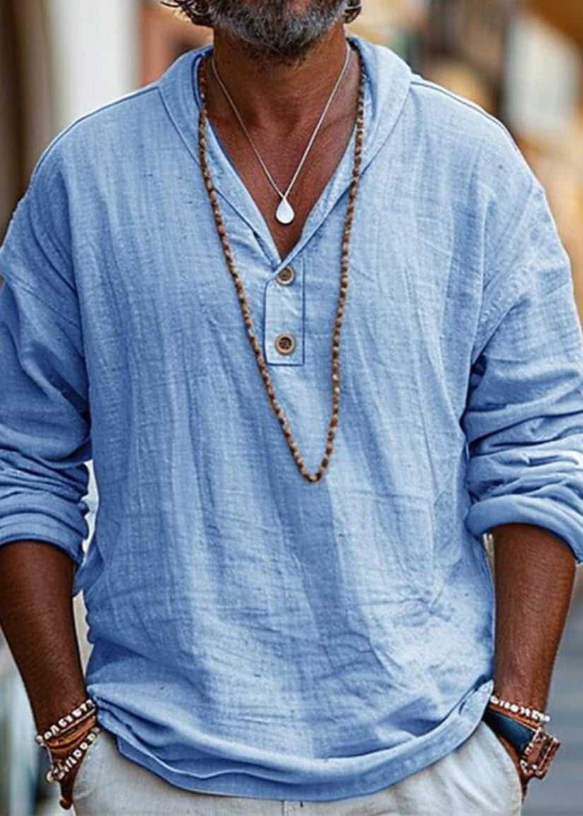 Oversized Shirts Linen Simple Men Solid Fall Button Cotton T