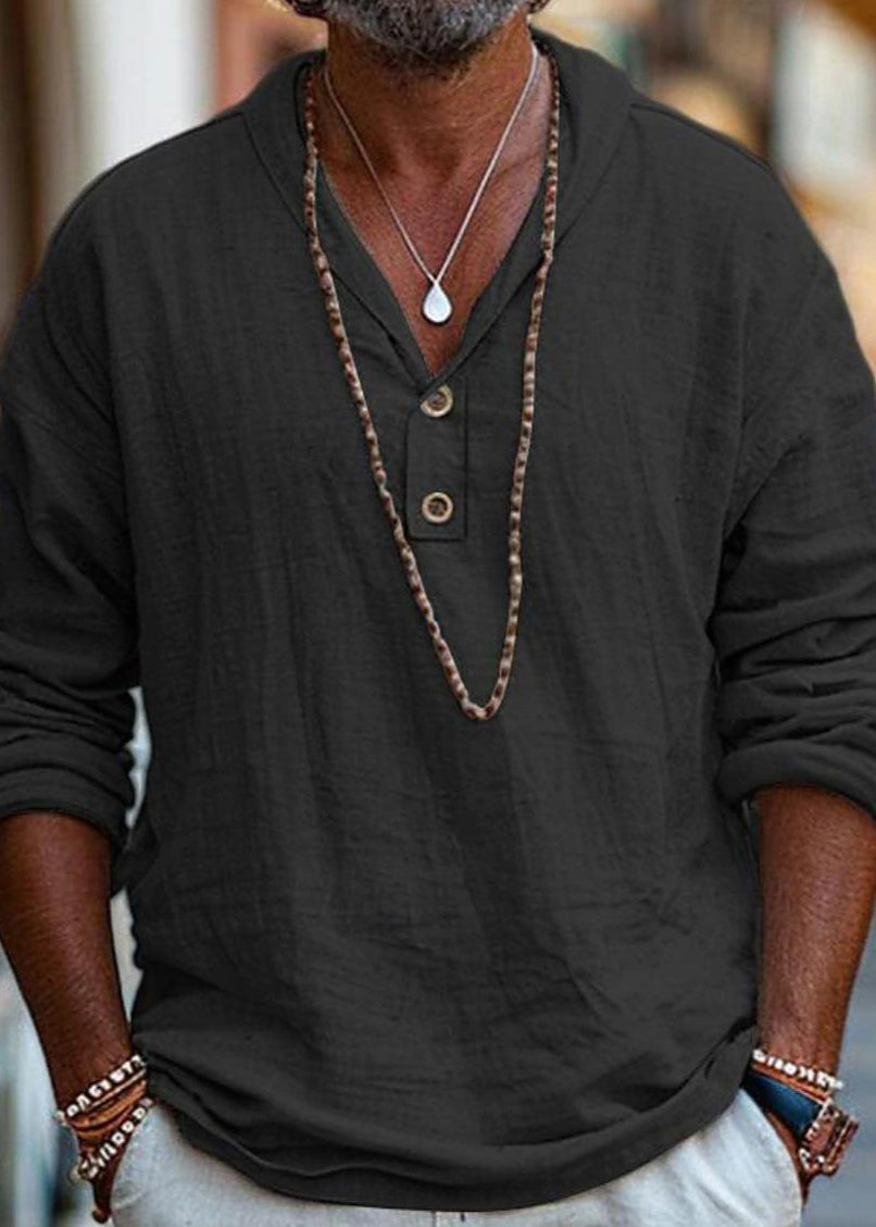 Oversized Shirts Linen Simple Men Solid Fall Button Cotton T