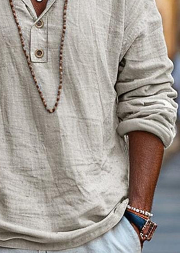 Oversized Shirts Linen Simple Men Solid Fall Button Cotton T