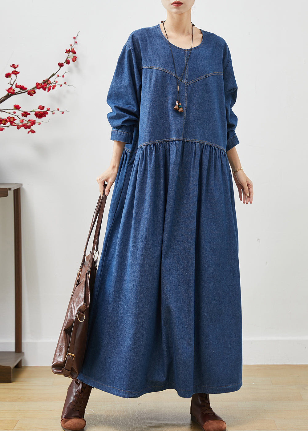 Simple Navy Oversized Denim Long Dress Spring AP1073