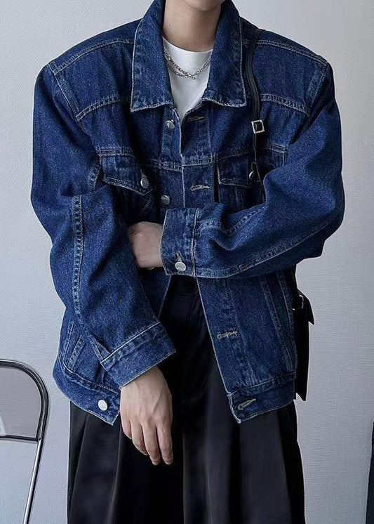 Simple Navy Peter Pan Collar Button Denim Mens Coats Spring TC038