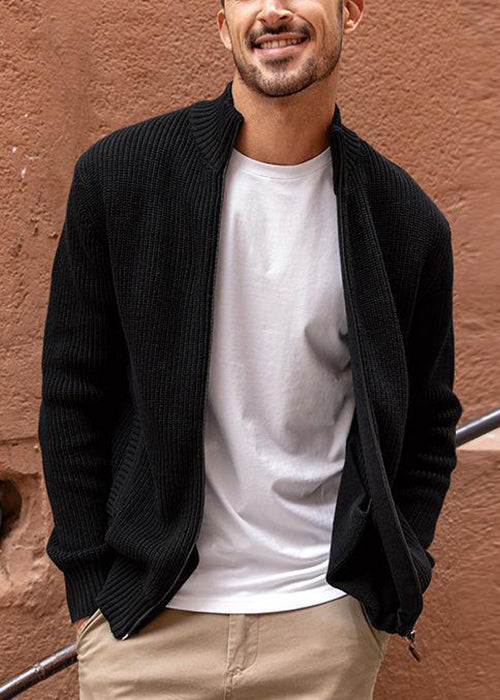 Knit Men Zip Spring Simple Navy Up Pockets Cardigan