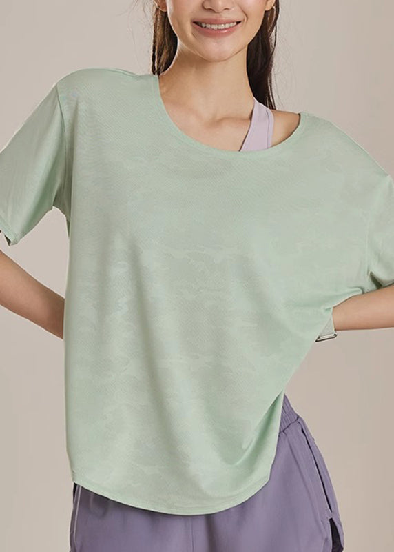 Yoga Sleeve Top Simple Short Pink O-Neck