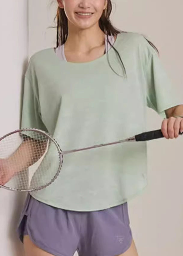 Yoga Sleeve Top Simple Short Pink O-Neck