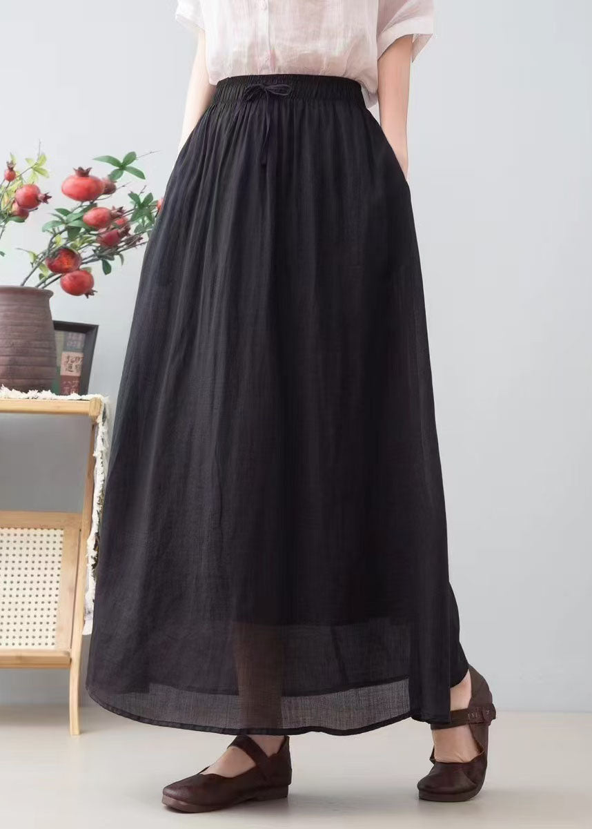 Red Linen A Summer Line Skirts Elastic Waist Simple