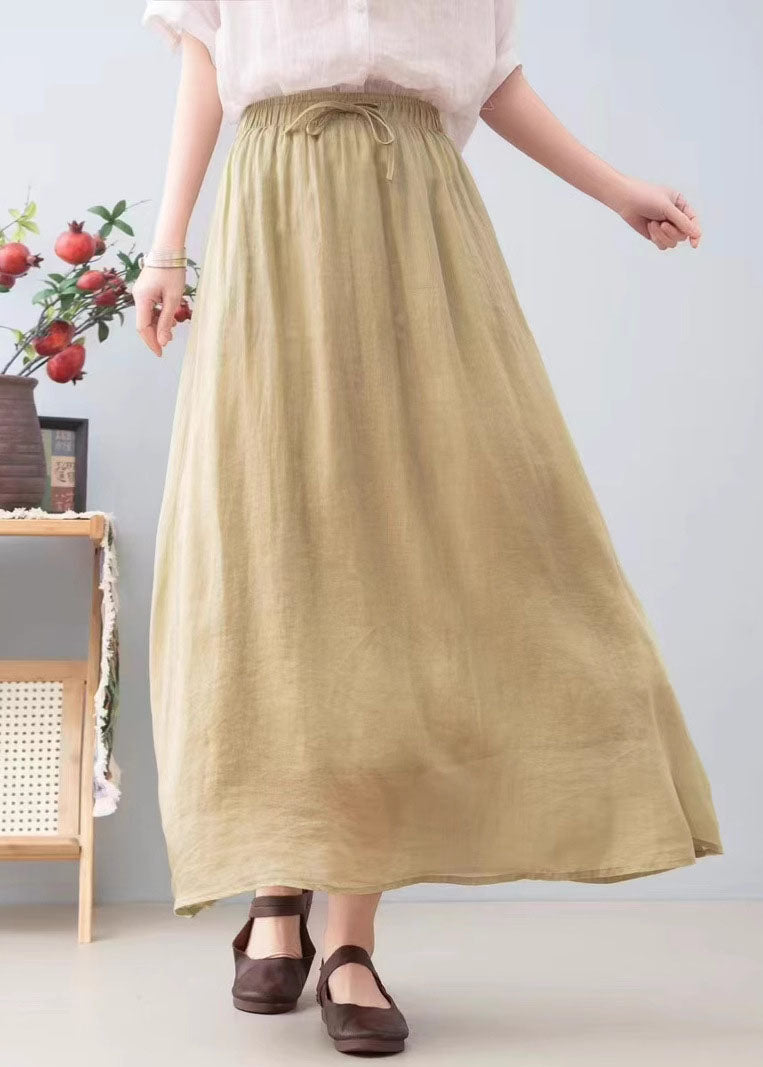 Red Linen A Summer Line Skirts Elastic Waist Simple