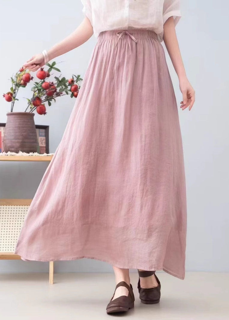 Red Linen A Summer Line Skirts Elastic Waist Simple