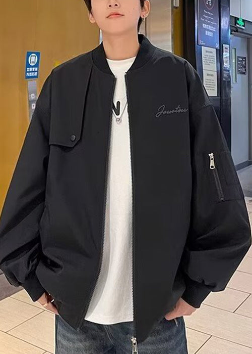 Simple Red Stand Collar Zip Up Cotton Men Coat Spring TC056