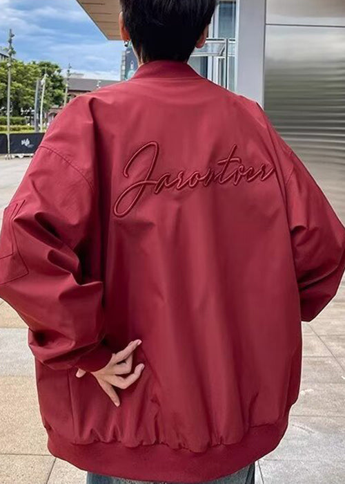 Simple Red Stand Collar Zip Up Cotton Men Coat Spring TC056