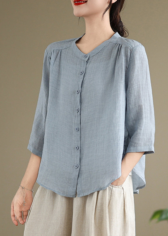Simple Summer Two Oversized Blue Linen Outfits Piece Set Sea