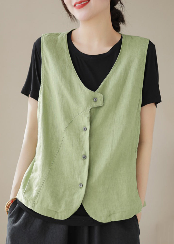 Sleeveless Waistcoat Blue Sky Button Neck Simple V Cotton
