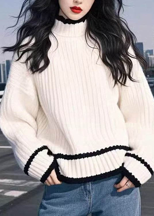 Simple Versatile White O Neck Thick Knit Sweaters Spring YY029