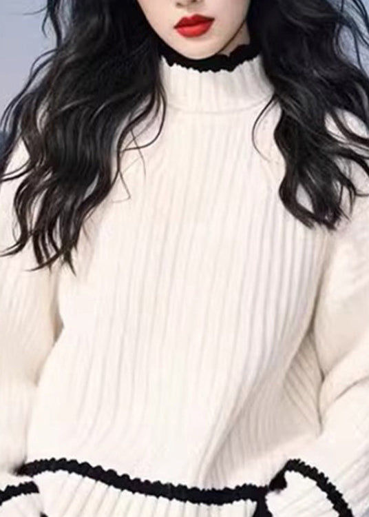 Simple Versatile White O Neck Thick Knit Sweaters Spring YY029
