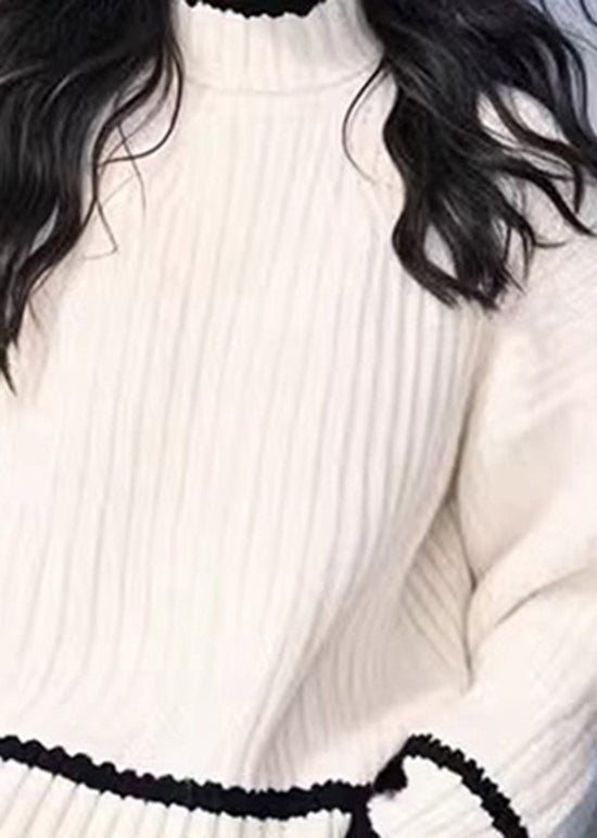 Simple Versatile White O Neck Thick Knit Sweaters Spring YY029