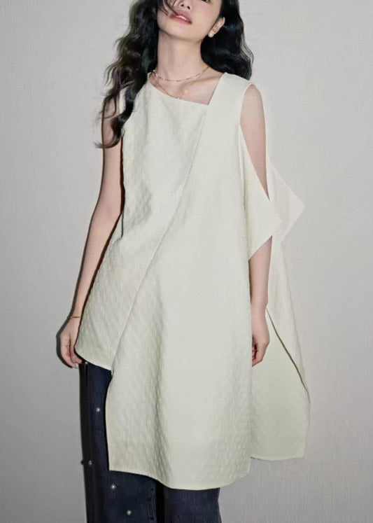 Asymmetrical Simple White Patchwork Summer Shirts