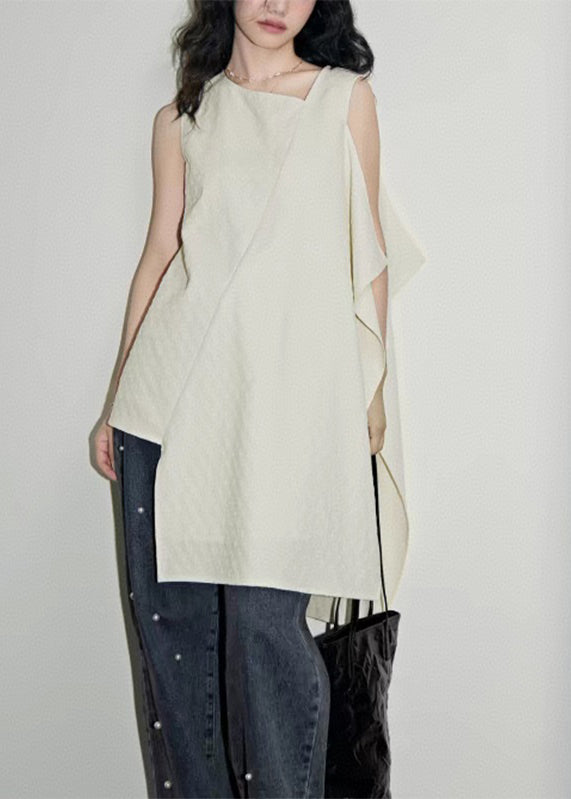 Asymmetrical Simple White Patchwork Summer Shirts