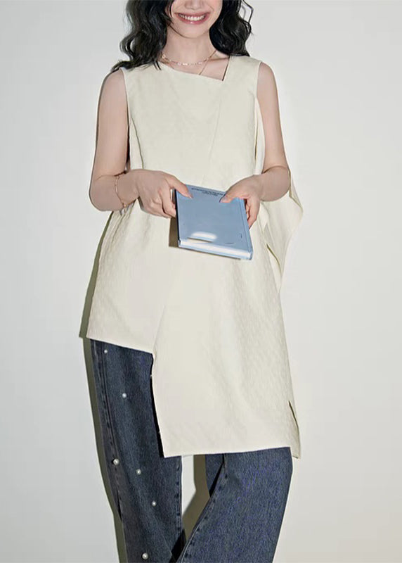 Asymmetrical Simple White Patchwork Summer Shirts