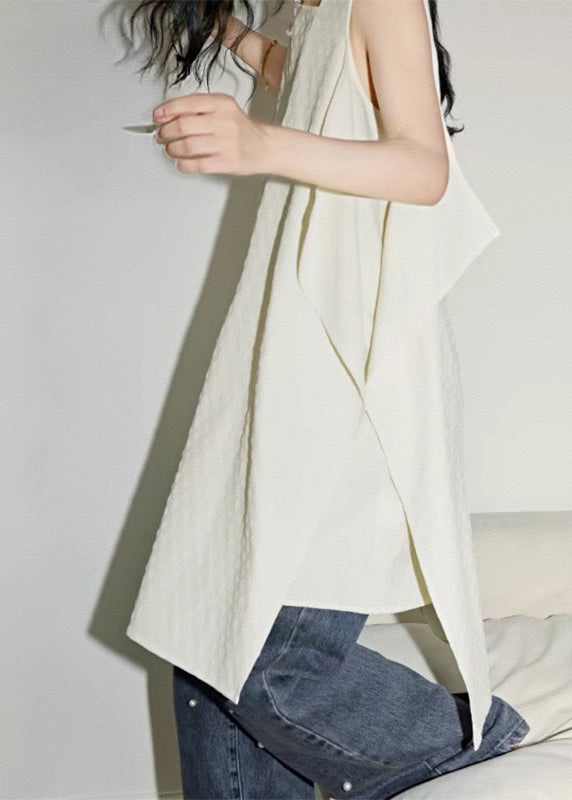 Asymmetrical Simple White Patchwork Summer Shirts