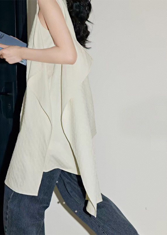 Asymmetrical Simple White Patchwork Summer Shirts