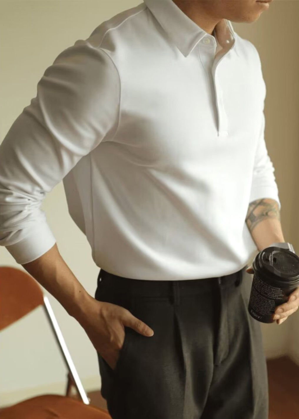 Simple White Button Solid Cotton Men Polo T Shirts Spring TC026