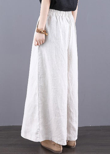 Simple Summer White Pants Linen Trousers Elastic Waist Straight