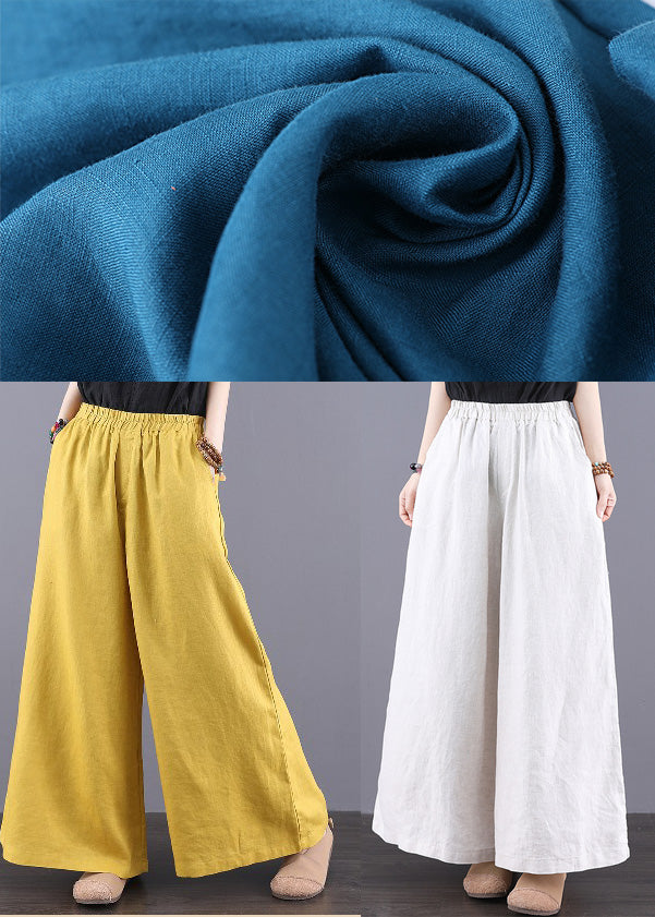 Simple Summer White Pants Linen Trousers Elastic Waist Straight