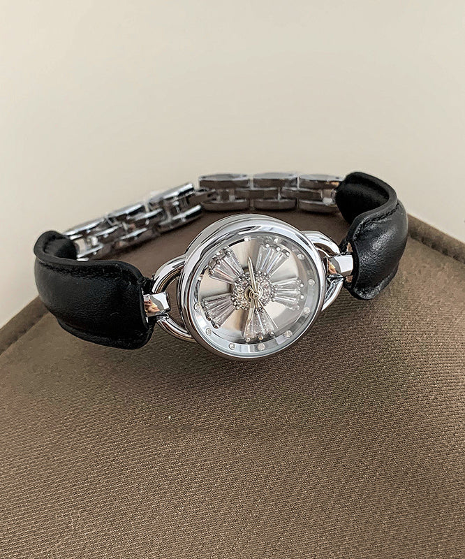 White Leather Watches Zircon Hardlex Simple Crystal