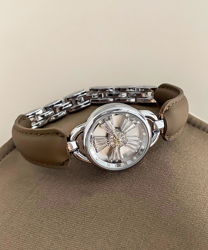 White Leather Watches Zircon Hardlex Simple Crystal