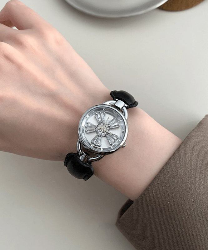 White Leather Watches Zircon Hardlex Simple Crystal