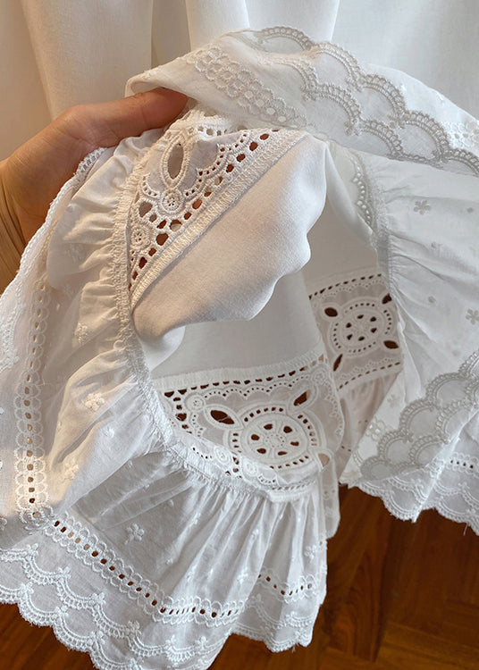 Simple White O Neck Hollow Out Lace Patchwork Cotton Top Spring YF003