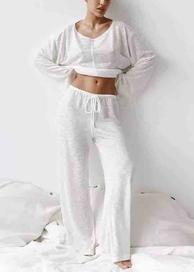 Two Pajamas Pieces Oversized Cotton Set Summer Simple White