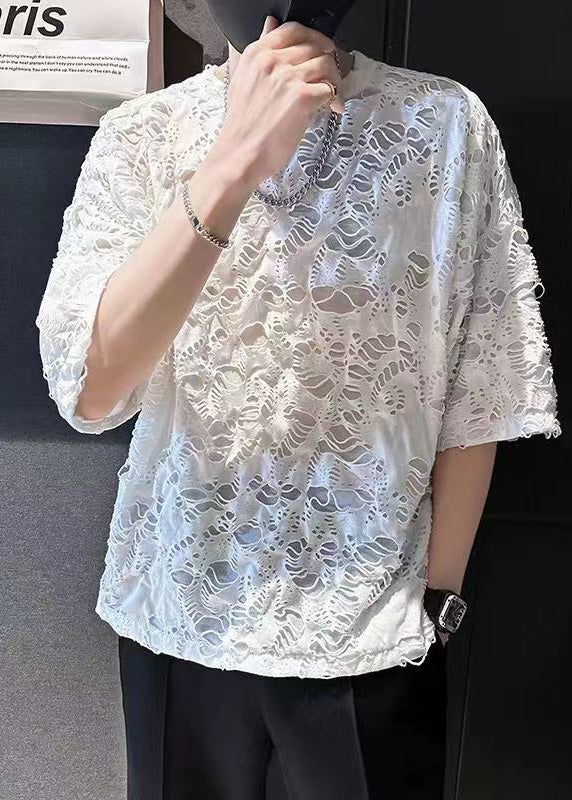 Ripped Shirt T Simple Men Summer Oversized Cotton White