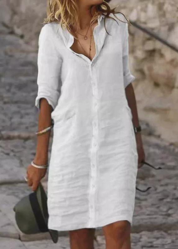 Oversized Day Simple Summer Shirt Dress Linen White