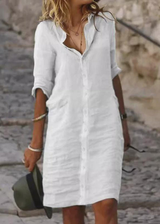 Oversized Day Simple Summer Shirt Dress Linen White