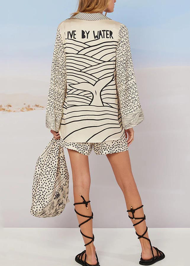 Pieces Set Ice Print White Two Summer Silk Oversized Simple