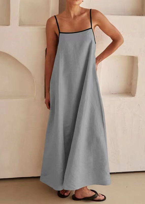 White Dress Patchwork Sleeveless Spaghetti Simple Strap Long