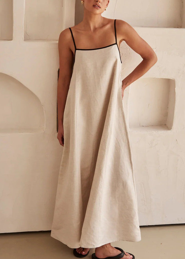 White Dress Patchwork Sleeveless Spaghetti Simple Strap Long