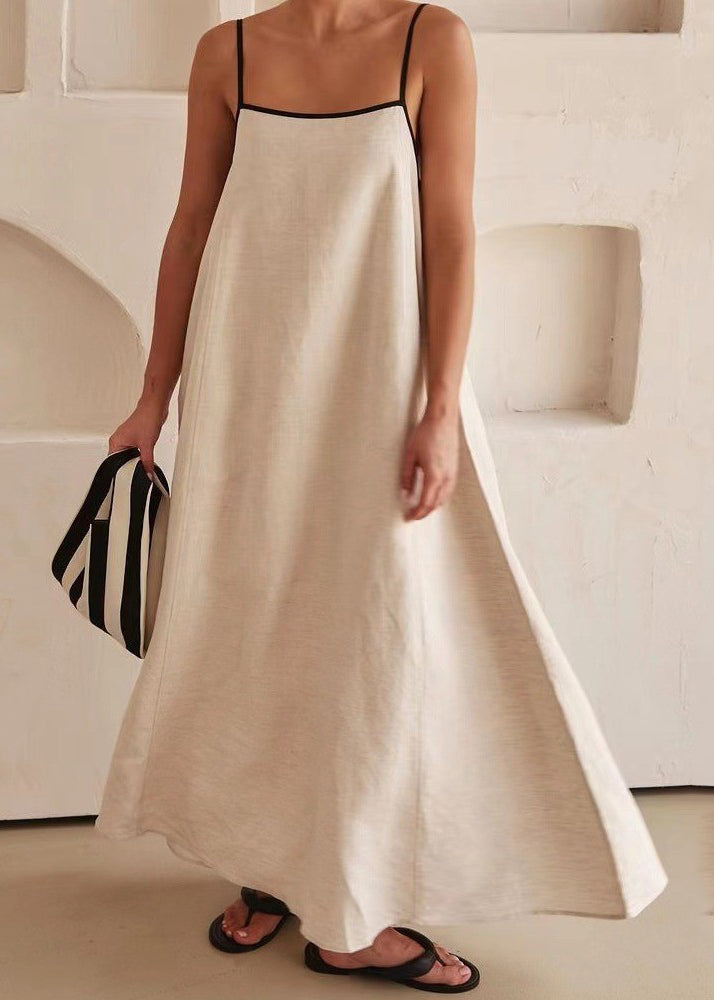 Dress Spaghetti Patchwork White Simple Sleeveless Strap Long